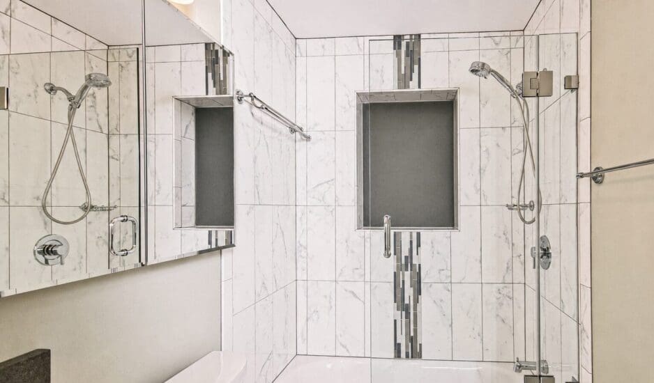 Another Master bathroom remodel including a walk-in shower and custom niche.