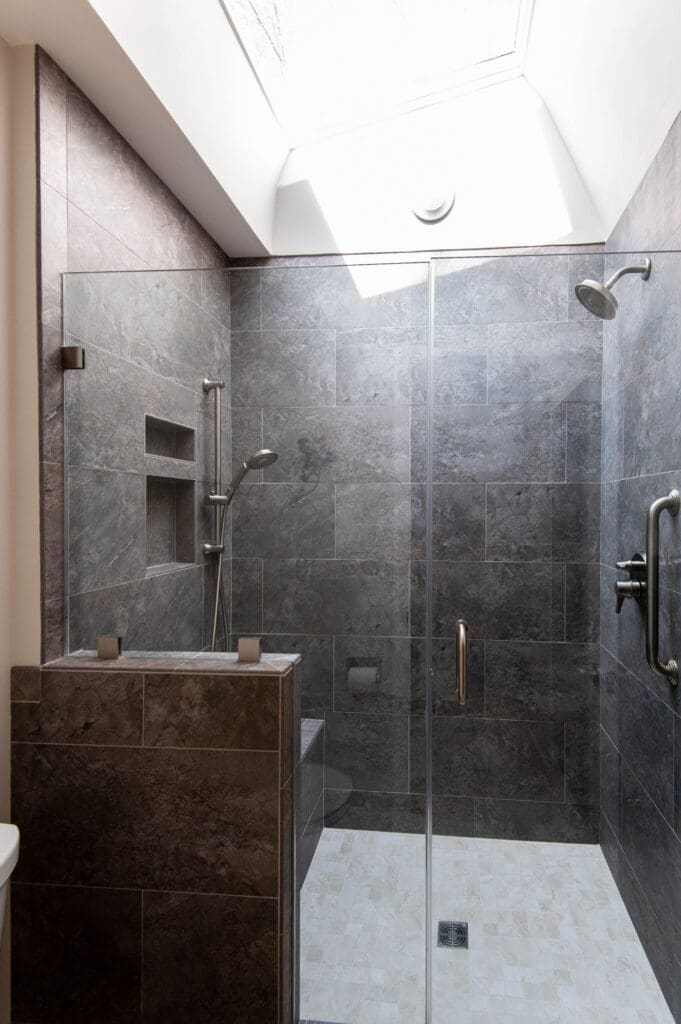 Shower remodel with two custom niches.