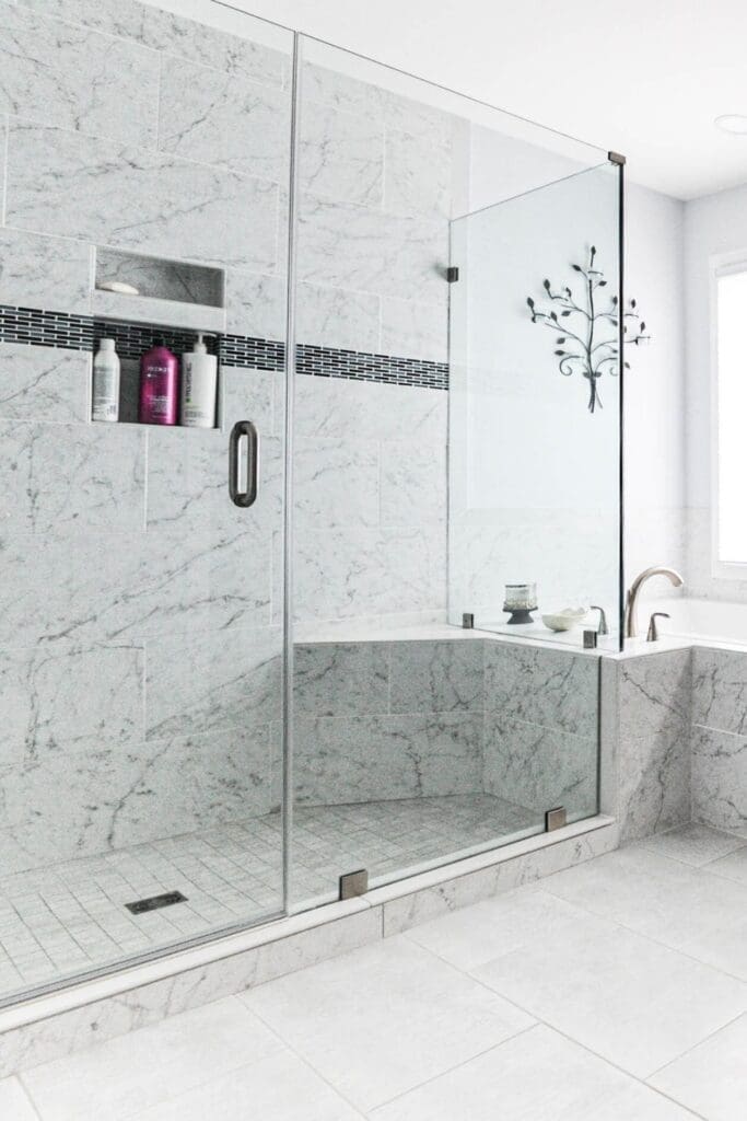 Another Select Kitchen & Bath full master bathroom remodel. Decked out shower with two niches.